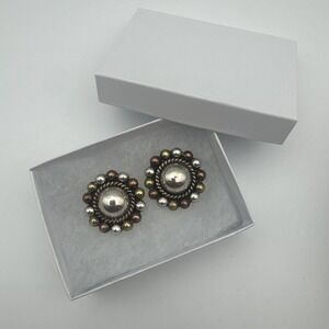 TAXCO Mexico Sterling 925 & Mixed Metals Round Post Earrings 17 grams Vtg Laton
